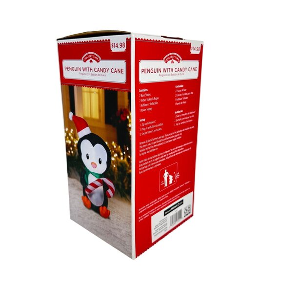 Holiday Time Inflatable Penguin w/ Candy Cane - LED 3.5' - NIB - Picture 2 of 3